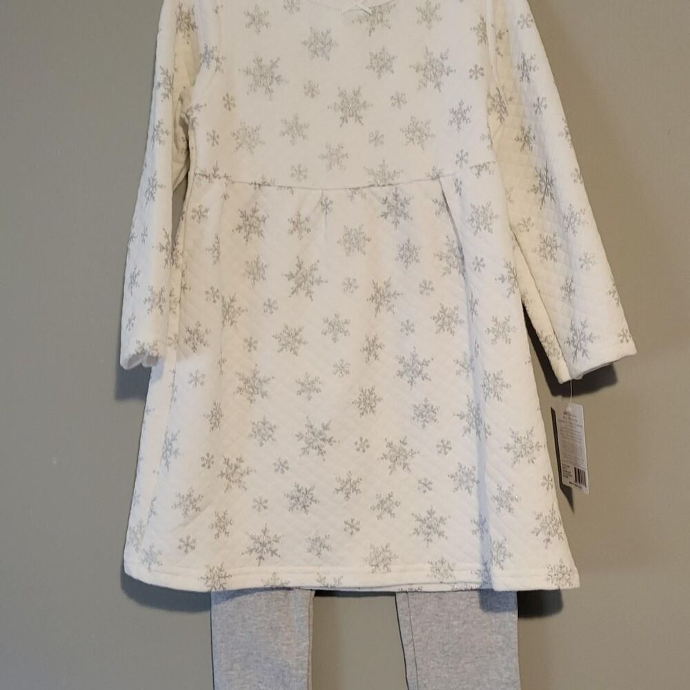 NWT Hudson Baby 5T Grey & White Snowflake Dress & Leggings